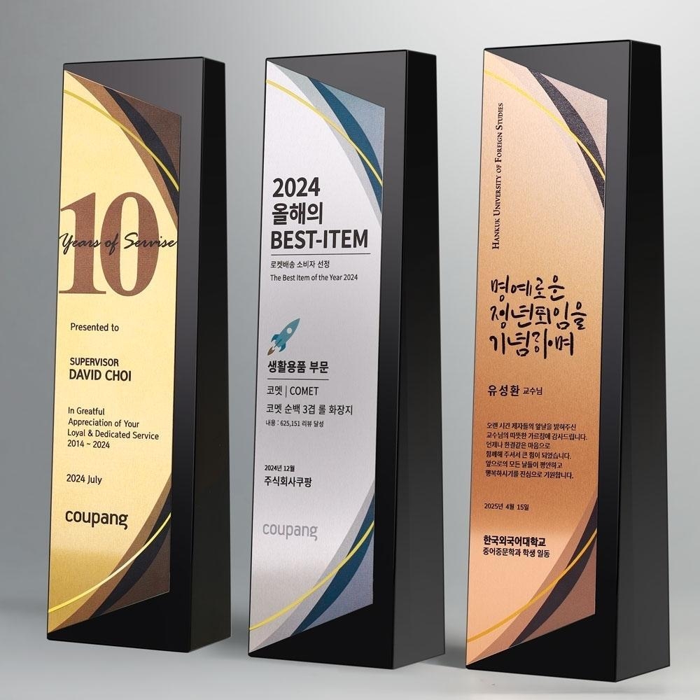 볼드한 크리스탈 몸체와 메탈 장식부의 조합이 모던한 상패트로피 입니다.